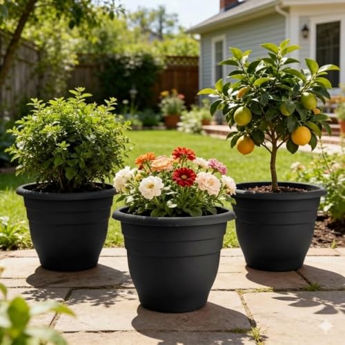 Image of 6 Pack 16 Inch Large Plant Pots, Plastic Planters for Outdoor Plants