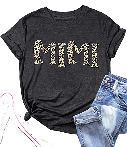 Mimi Shirts for Women Leopard Print Mimi Graphic Tees Shirts Grandma Gift Casual Short Sleeve Tees Tops