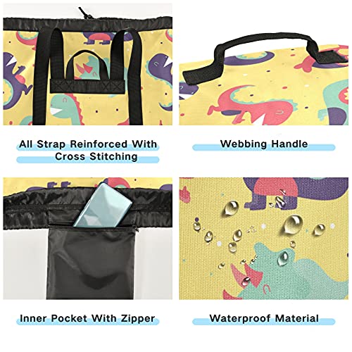 One Bear Cute Colorful Dinosaur Yellow Laundry Bag Drawstring Closure Waterproof Durable Backpack Storage Basket Dirty Clothes Bag Laundry Hamper With Shoulder Straps #TOP1
