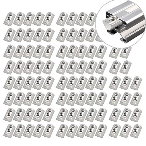 EYPINS 100x Nutensteine mit Kugel Nut 8, Nutensteine M8 mit Zentrierung Steg Federkugel Aluprofil Profil, Stahl Verzinkt, Europäische M8-Gewinde Mutter für Aluminiumprofil 40x40 & 40x80 Profilen Cover