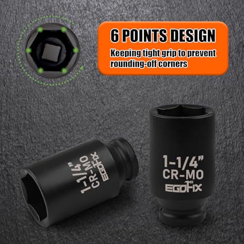 Image of 1 /2 inch Drive Deep Impact Socket, 1-1 /4 Inch SAE Socket, Heat-Treated CR-MO Anti-Rounding 6 Point for Easy Removal of Axle Nut