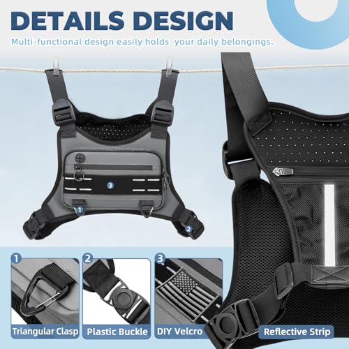 Image of Muserise Sports Chest Bag For Men Women, Water Resistant Lightweight Front Chest Pack, Running Vest Bag With Built-In Phone Holder & Extra Storage For Workouts, Running, Cycling (Gray)