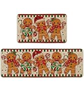 Artoid Mode Gingerbread Candy Cane Christmas Kitchen Mats Set of 2, Winter Home Decor Low-Profile...