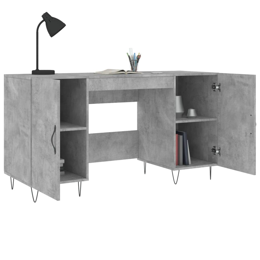 Scrivania grigio cemento 140 x 50 x 75 cm, materiale in legno, 4 scomparti, ideale per casa, ufficio, gioco, stabile, moderna