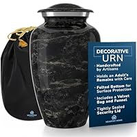 Hearthy Home Urna Artesanal Para Cinzas De Adultos, Homens E Mulheres - Urnas Cremação Humanas, Adultos Funerárias Decorativas Memorial Com Acabamento Em Mármore Preto Inclui Bolsa Veludo Grande