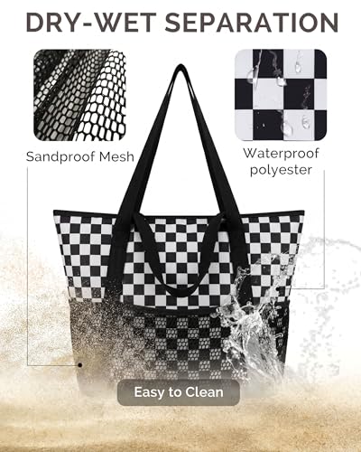 Image of HOMESPON Beach Bag Large Waterproof Sandproof Tote for Women with Zipper and Mesh Pockets