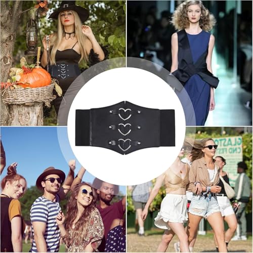 Women Corset Belt PU Leather Wide Elastic Corset Belt Waspie Corset Belts Stretchy Waist Cinch Trimmer Belt with Heart Alloy Findings for Daily Cosplay Women Lady2