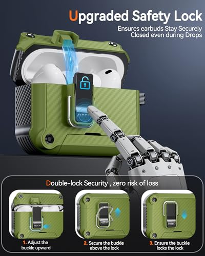 Image of Dual Safety Lock for AirPods Pro 3 Case 2025, Compatible with MagSafe - Designed with Automatic Switch and Phone Stand, Includes a Cleaner & Keychain - Rugged Tough Hard Shell