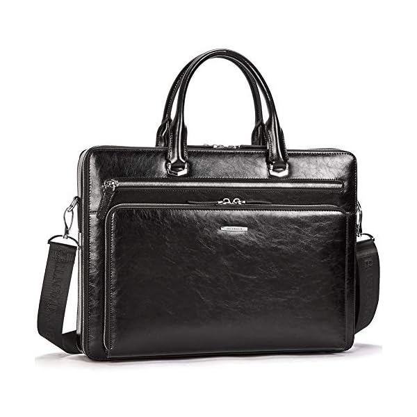 BOSTANTEN Women Genuine Leather Briefcase Tote Business Vintage Handbag 15.6" Laptop Shoulder Bags Black