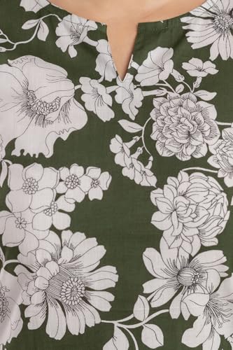 Image of Women's Floral Print Tunic Top, 3 /4 Sleeve, V-Neck, Casual Wear