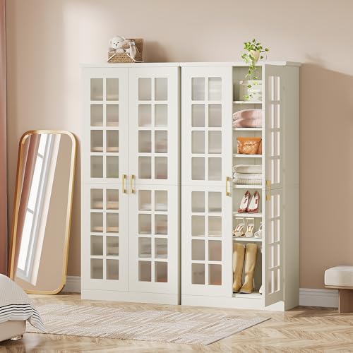 Image of Tribesigns Tall Shoe Cabinet Set of 2, 8-Tier Shoe Storage with Adjustable Shelves, Modern Shoe Organizer Shoe Rack Cabinet for Entryway, Hallway, Closet, Living Room, White