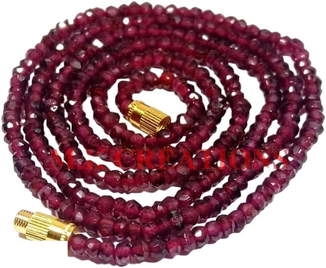 natural indian garnet 3-4mm rondelle faceted beads 42" long beaded necklace, garnet beaded necklace jewelry, exclusively by m.k.creations, garnet gemstone beads