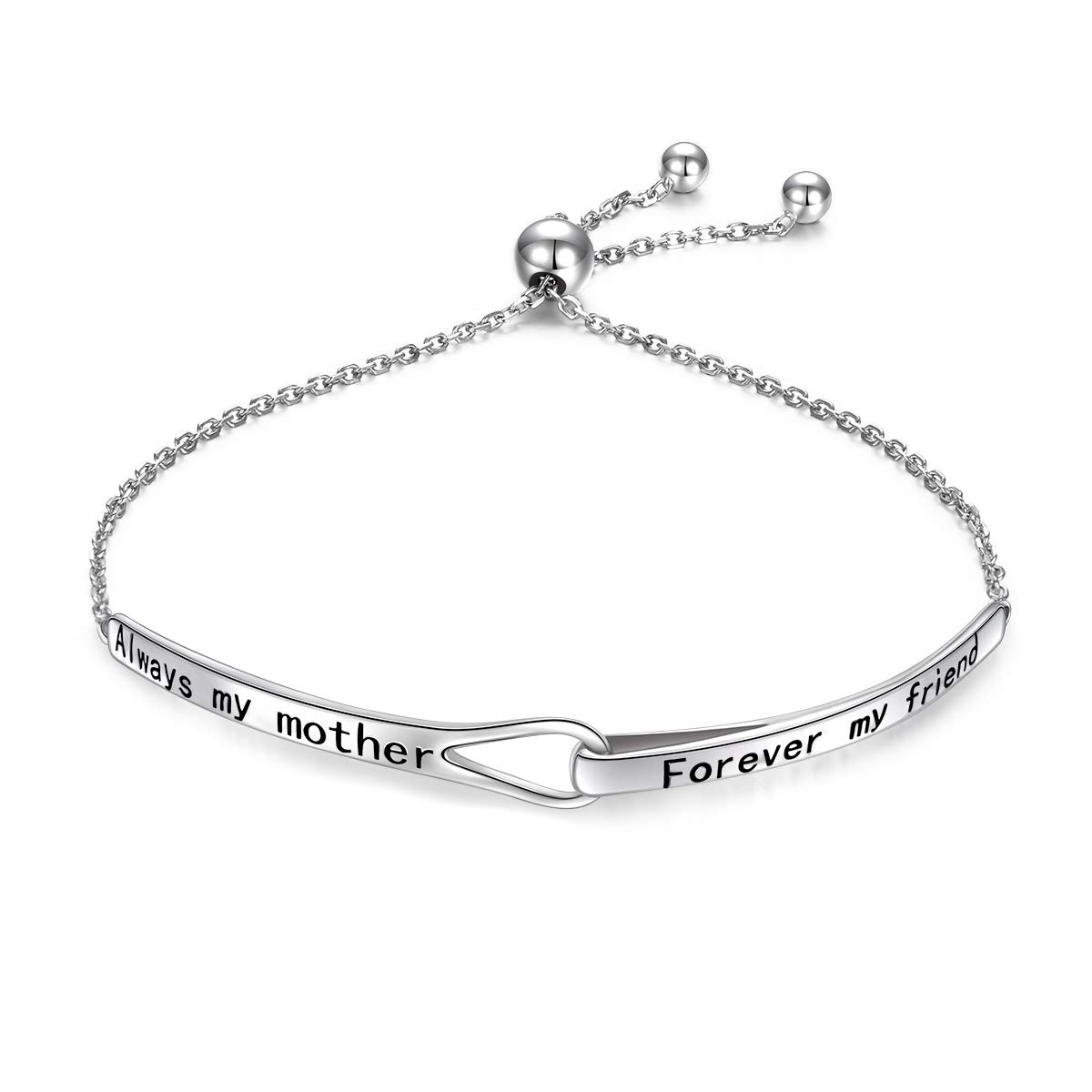 Sterling Silver Engraved Inspirational Adjustable Infinity Bracelet Graduation Gift for Mother Sister Best Friend Jewelry for Women