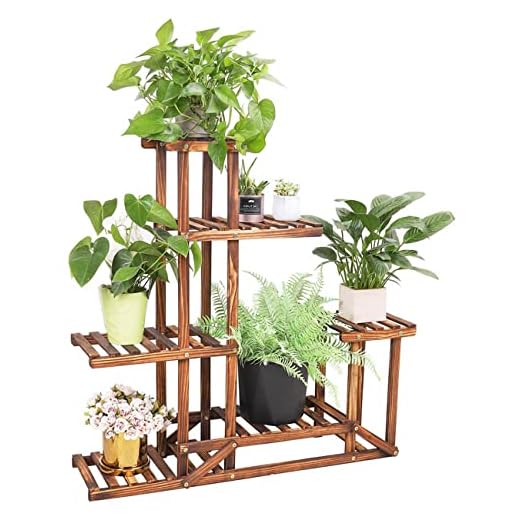 unho Plants Stand Wooden Shelf Tiered Flower Rack Holder Planter Pots Shelves Display Multiple Plants Succulents Indoor Outdoor for Garden Patio Balcony Lawn 37.4x9.8x37.8in