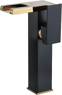 1 paquete de grifo mezclador de cascada LED que cambia de color, grifo de un solo agujero para fregadero moderno de baño, latón macizo acabado negro y dorado