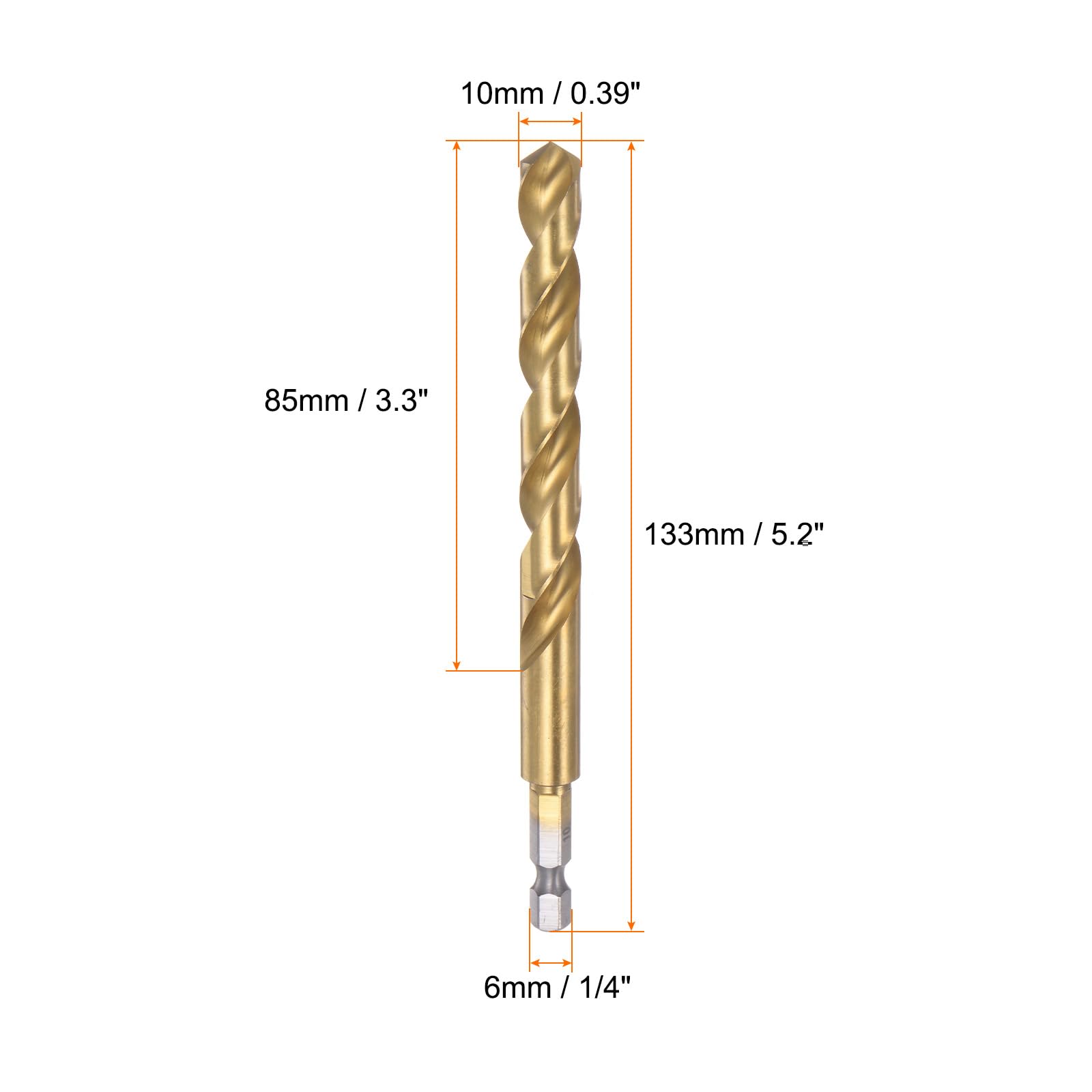 Brocas de titanio 1,5-13 mm, vástago hexagonal 1/4", M35, acero alta velocidad, totalmente rectificadas, for madera y inoxidable, 2-10 unidades(10mm 3pcs)