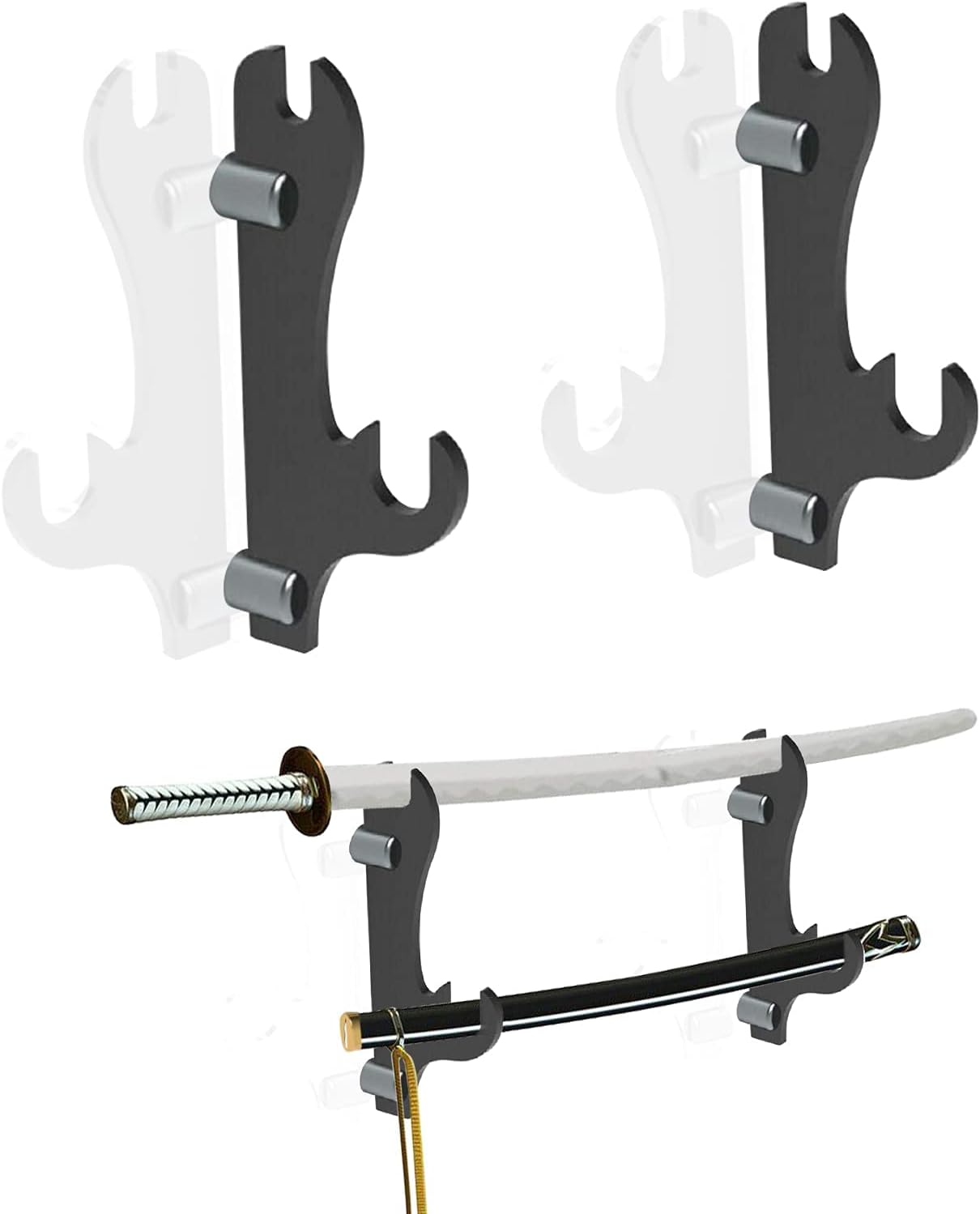 Swords Wall Mount, Acrylic katana Stand Wall Mounted Lightsaber Display which can support all swords (Black)