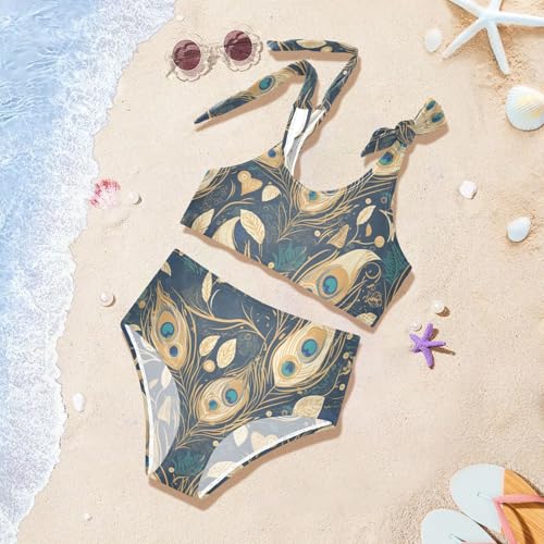 KLL Peacock Feather Pattern Girls 2 Piece Bikini Sets Quick-Dry Beach Bathing Suit Bathing Suit 5