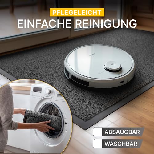 Entrando Fußmatte 40x60 cm rutschfest & farbecht – waschbare Schmutzfangmatte für drinnen & draußen, Türmatte mit Gummiboden für Flur, Wohnung & Eingang (Anthrazit)