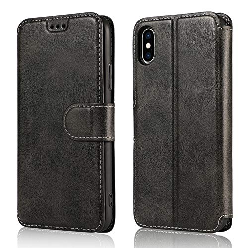 QLTYPRI Case for iPhone XR, Premium PU Leather Simple Wallet Case Card Slots Kickstand Magnetic Closure Shockproof Flip Cover for iPhone XR - Black