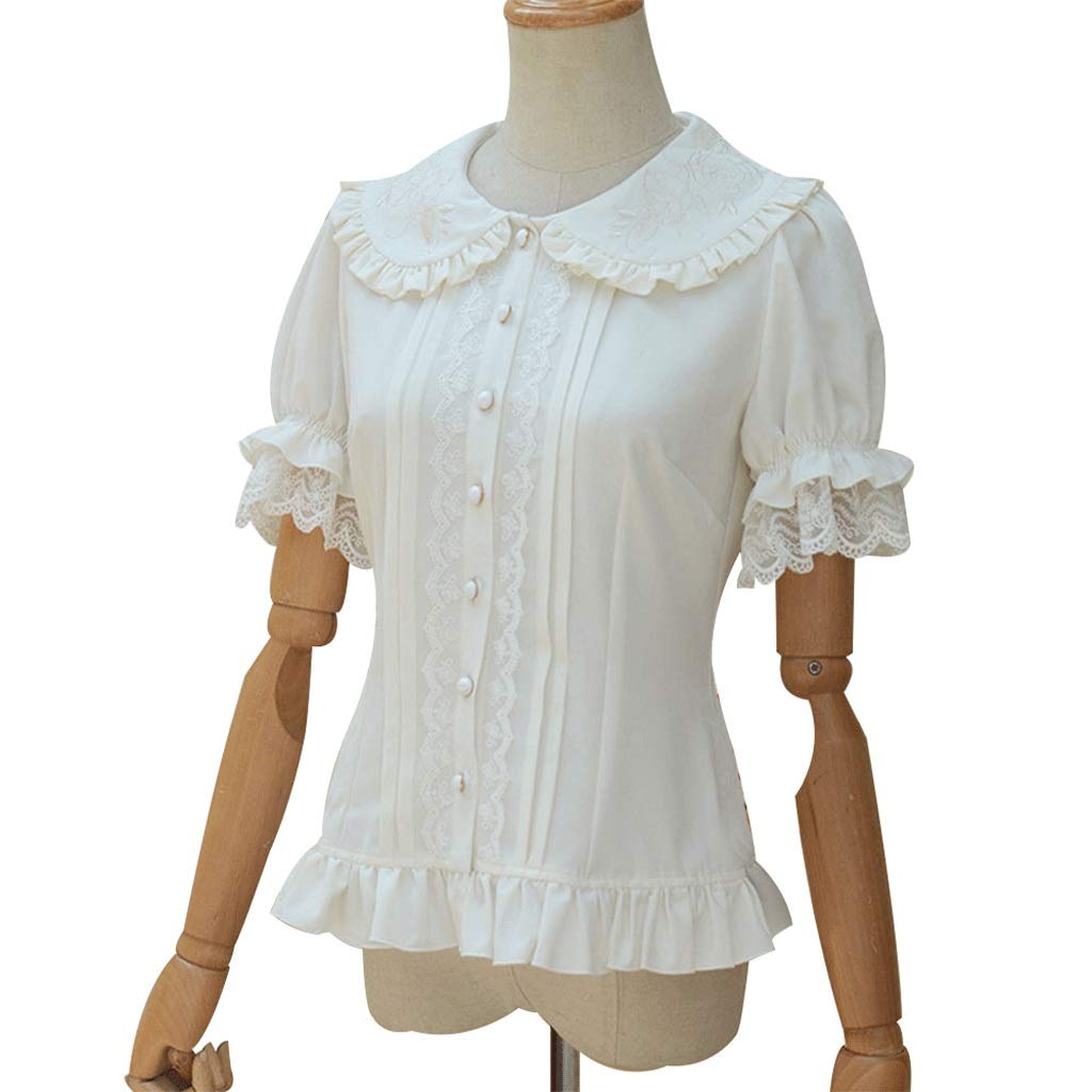 white ruffle blouse short sleeve