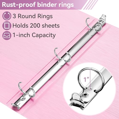 Image of SUIN 1 Inch 3 Ring Binder, Clear 1'' View Presentation Binders with 2 Pockets, Fits 8.5 x 11 Letter Size, Durable Polypropylene, Non-Stick & PVC-Free for School, Office & Home (Brushed Peach Pink)