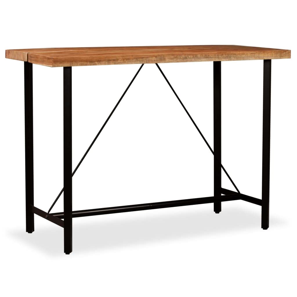 Table de bar en bois d'acacia massif 150x70 cm avec pieds en acier robustes