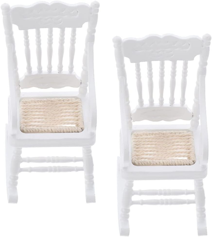 TOYANDONA 2 Pieces Doll House Wooden Chairs, 1:12 Christmas Dollhouse Model Chairs Mini Dollhouse Wooden Rocking for Dollhouse Accessories Furniture Decoration