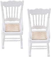 Vista 2 de TOYANDONA 2 sillas de madera para casa de muñecas, modelo de casa de muñecas de Navidad 1:12, mini casa de muñecas mecedora de madera para casa