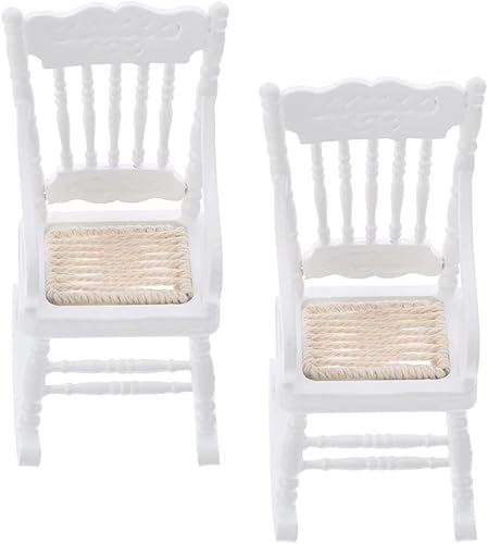 Miniatura 2 de TOYANDONA 2 sillas de madera para casa de muñecas, modelo de casa de muñecas de Navidad 1:12, sillas mecedoras de madera para casa de muñecas,