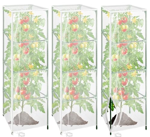 Cyrico Bird Netting Plant Cover for Tomato Cage 3 Pcs Garden Mesh Cover with Zipper and Drawstring Insect Bird & Small Animal Protection Net for Vegetables Fruits and Flowers 59 x 17.7