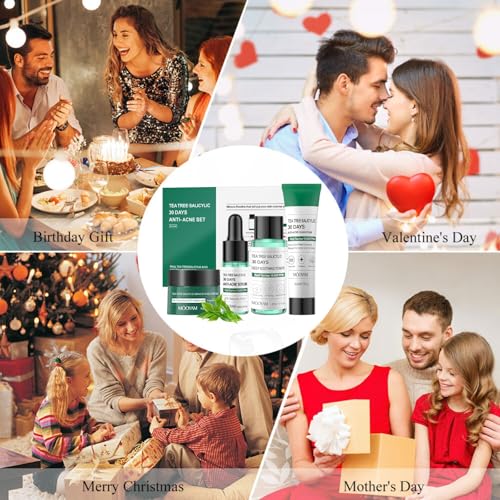 Tea Tree Acne Treatment Skin Care Kit - Salicylic Acid Skin Care Set - Acne Treatment for Face - Skin Care for Teens 10-12 - Salicylic Acid Serum,Clean Foam,Toner,Face Cream - Christmas Gifts Acne Kit