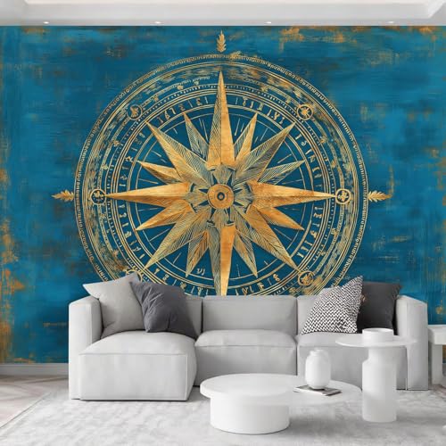 Papel pintado fotográfico no tejido rosado brújula 350 x 256 cm papel pintado panorámico, elementos náuticos póster de pared tapicería foto, para sala de estar, dormitorio, dormitorio infantil