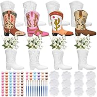 Affrolling 12 Set Cowboy Plaster Boot Vases Ceramics to Paint Ready to Paint DIY Unpainted Plaster Paintable Kit Contains Four Different Styles of Vases with Brush Palette for Adults