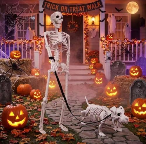 [Prime] 36" IDEAALS Lighted Human & Dog Skeleton Halloween Decoration Set - image 3