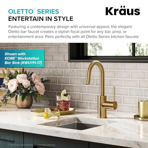 Image of KRAUS Oletto Single Handle Kitchen Bar Faucet with QuickDock Top Mount Installation Assembly in Spot Free Antique Champagne Bronze, KPF-2600SFACB
