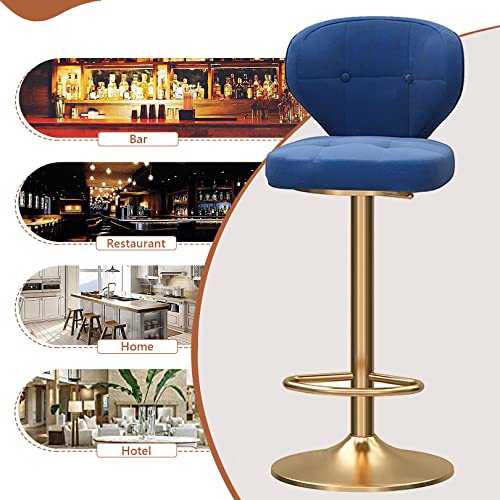 Tabouret de bar pivotant à 360° chic en velours bleu de style classique de pub - 5