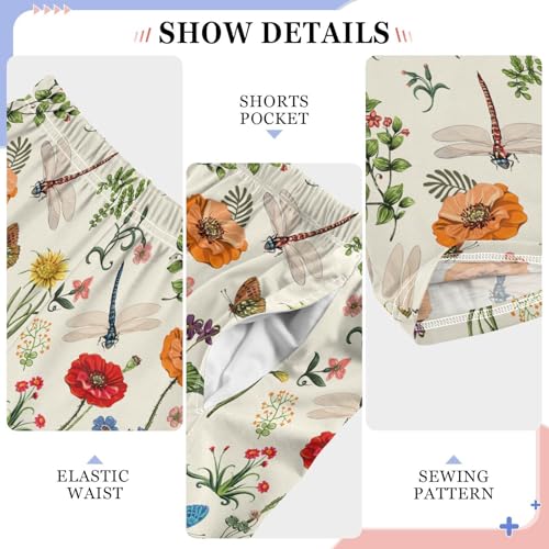 Dragonfly Wildflowers Boys Long Pants Soft Trousers Elastic Waist Kids Lounge Bottoms with Pockets S-XL4