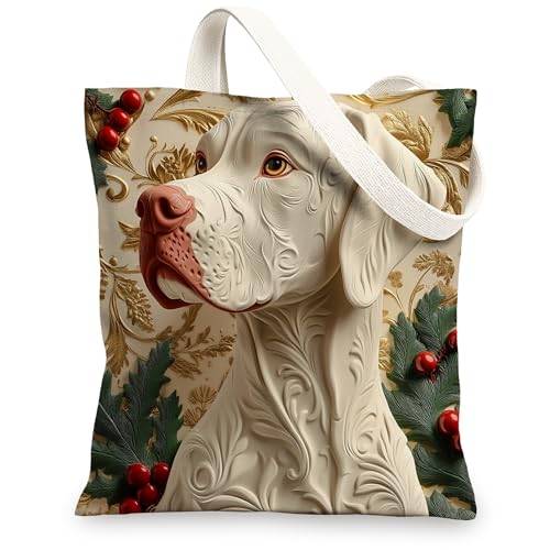 Bolsa de lona para compras de 13 x 15 pulgadas, divertida bolsa de tela reutilizable de lujo para compras de Navidad para mujeres, decoración de regalo de pintura para mascotas