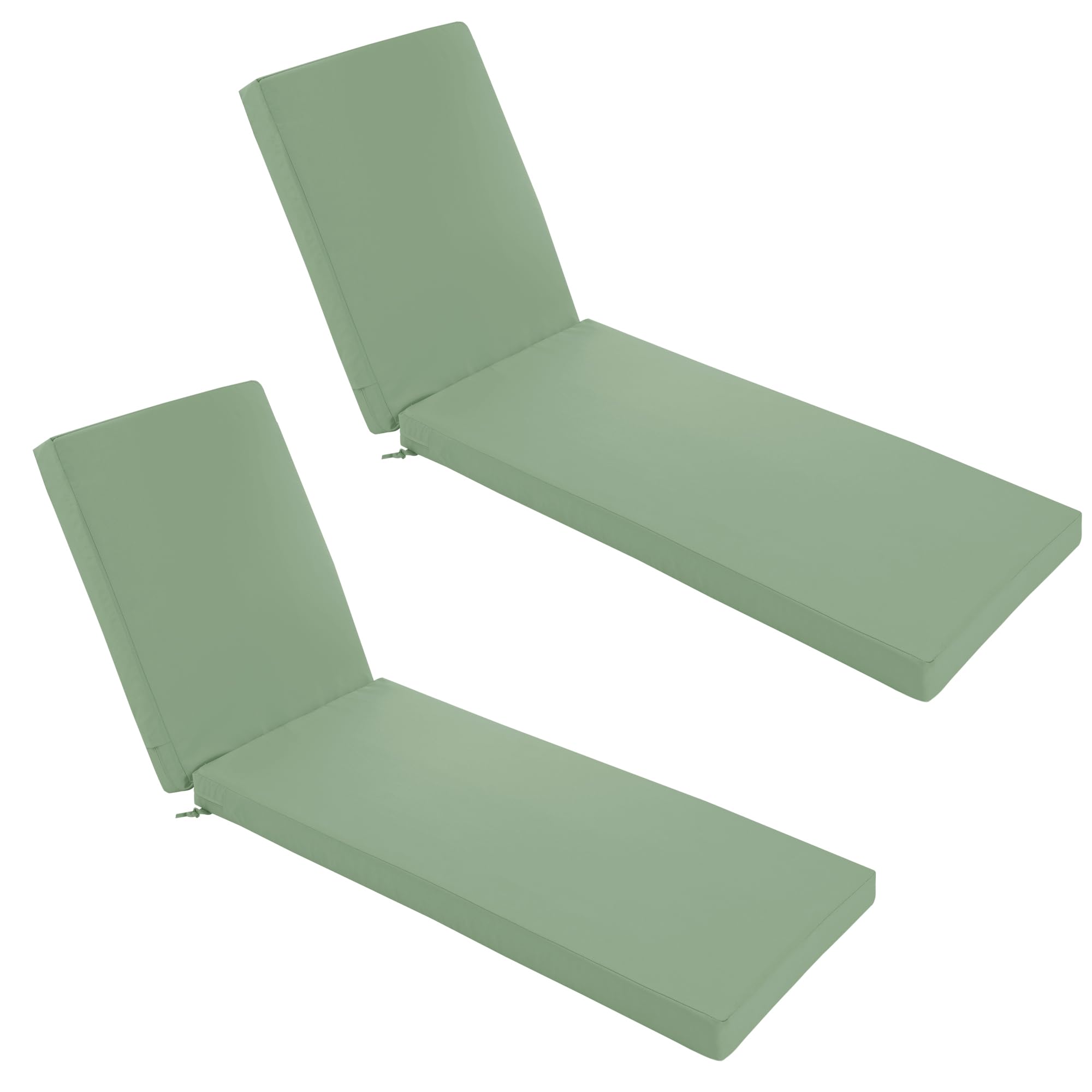 Chaise Lounge Cushions Outdoor Set of 2 - Waterproof and Fade Resistant Sun Lounger Replacement Cushions - Patio Lounger Pads with Removable Cover for Pool, Deck, 72 x 21 x 3 Inch, Sage Green