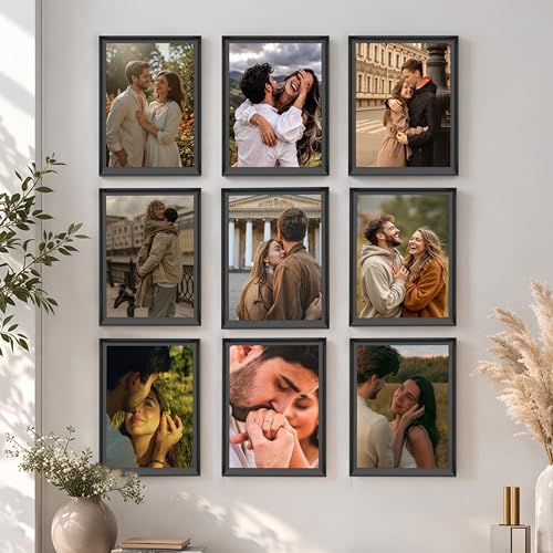 Image of Art Street Wooden Photo Frame for living room, Aesthetic Cave Design Photo Frames for Photograph, Art Work, Certificates Set of 9 (8x12 Inch, Black)