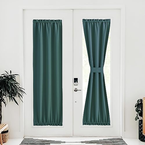 NICETOWN 30x72 inches Sea Teal Door Curtain - 1 Panel, French - Style Privacy & Thermal Insulation Cover with Tieback, Ideal for Patio or Glass Front Door