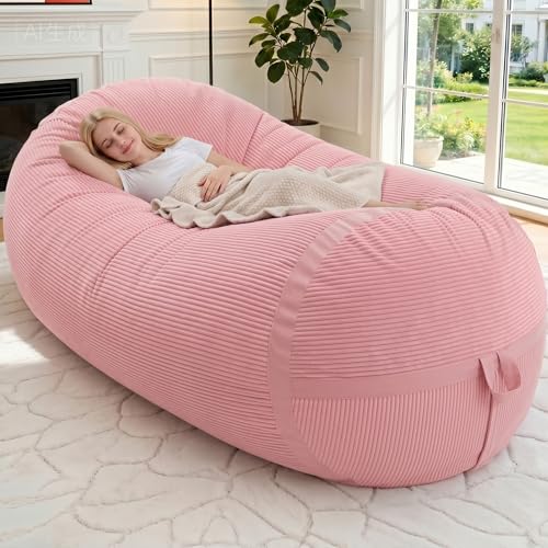 Image of 6FT Bean Bag Chair 6'Giant Bean Bag Chairs with Adults, Large Beanbag Chair | Bean bag Lounger with Machine Washable Cover Corduroy Fabric, Comfy Chairs for Living Room Bedroom Dorm, Pink