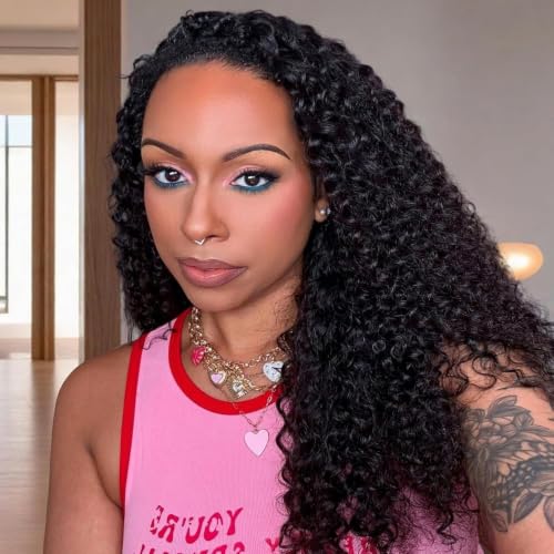 Image of Celiarita Curly Half Wig Human Hair 24 Inch Glueless Wear and Go 3 In 1 Half Wig Beginner Friendly Drawstring Seamless Flip Over Deep Wave Human Hair Half Wigs Headband Wigs for Women