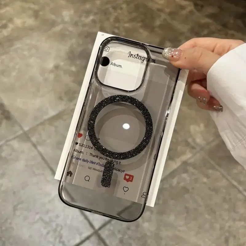 Image of COVERLY Magnetic Glitter for iPhone 15 Pro Max Case, Clear Crystal Bling Phone Case [Compatible with Mag-Safe] Shockproof Sparkly Cute Women Girl Protective Cover for iPhone 15 Pro Max, Black Glitter