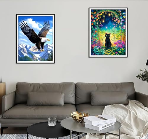 Image of SANYUN Hawk Diamond Art Kits for Adults &Beginner, Animals Diamond Painting, 5D Gem Art Painting Kits with Round Diamonds, Eagle&Mountain Diamond dots for Home Wall Gift Decor (12x16inch)