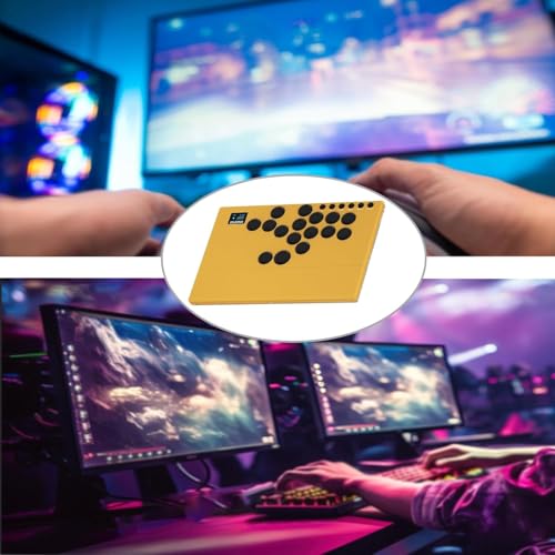 NLOFIN 16キーアケコン レバーレス レコントローラーボタン静音強め 押し心地絶秒可無遅延格闘ゲーム向けFor PC Switch PS4 /PS5/PC/Switch/Steam等に対応 TYPE-C RGB LED ホットスワップ 向け アーケートコントローラー アーケードスティック 連射機能（イエロー）