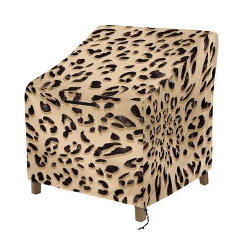 Talayituse Brown Leopard Print High Back Bar Chair Cover, Weather-Resistant Fabric Outdoor Furniture Protection Perfect for Patio, Deck, and Porch, 37'W x 37'D x 36'H