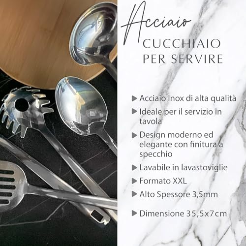 Fackelmann Cucchiaio per servire, materiale in acciaio inossidabile riciclato, alto spessore, elegante lucidatura, materiale lavabile in lavastoviglie, dimensioni 35 x 7 cm - immagine 4