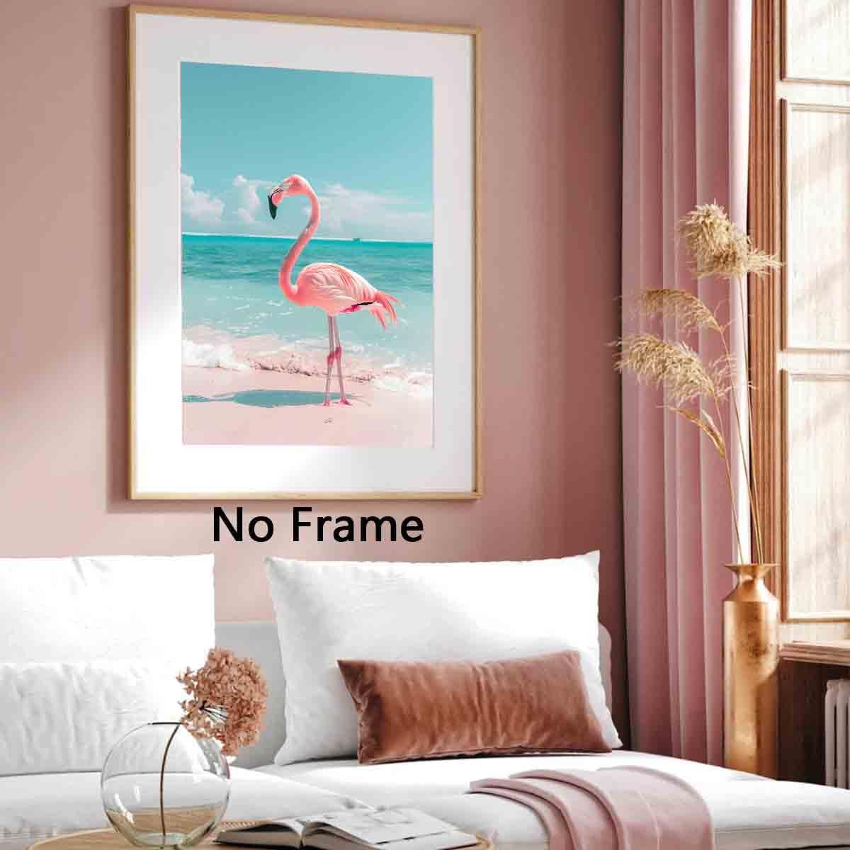 Mostemauo Flamingo Wall Art Pink Flamingo Poster Beach Pictures Bird Canvas Wall Art Coastal Ocean Pink Pictures Wildlife Print Watercolor Modern Living Room Decor 16x24inch No Frame